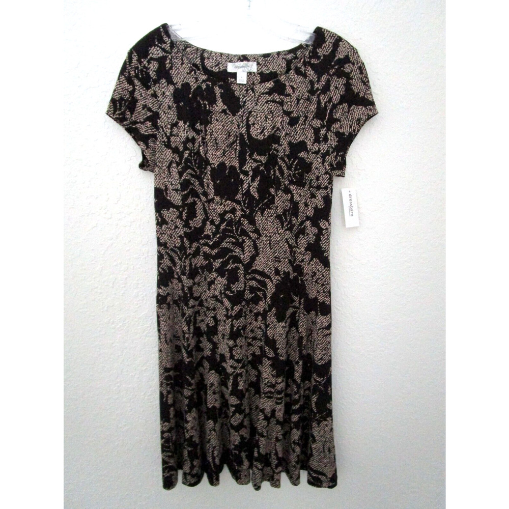 Dressbarn Woman’s Dress Black Brown Short Sleeve Fit & Flair Career Size 8 NEW